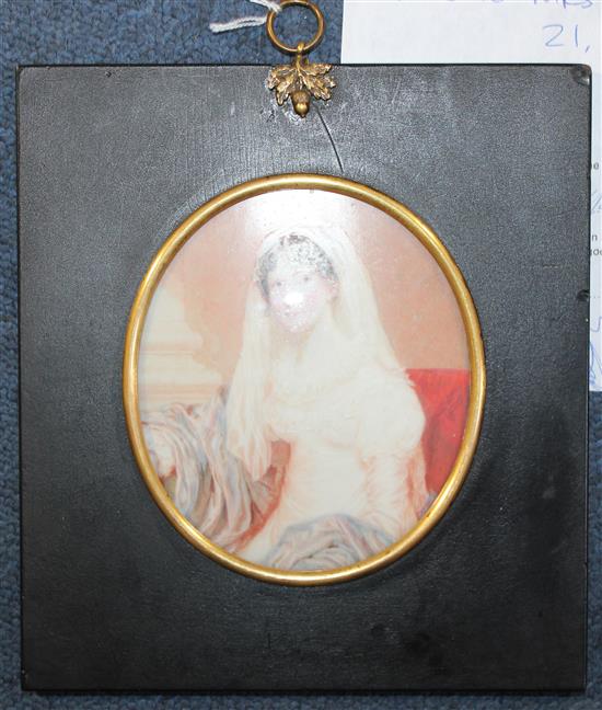 Sir William John Newton (1785-1869) Miniature of a seated lady wearing a white dress, 4.5 x 4in.